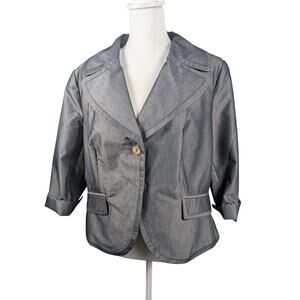 Nygard Collection‎ Gray Suit Coat Blazer Opal Button Classic Size 16 Career